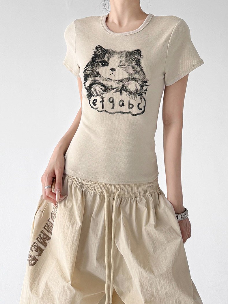 Cat Print Fitted T-Shirt - CT0913 - COPPING THREADS - CT ORIGINALS