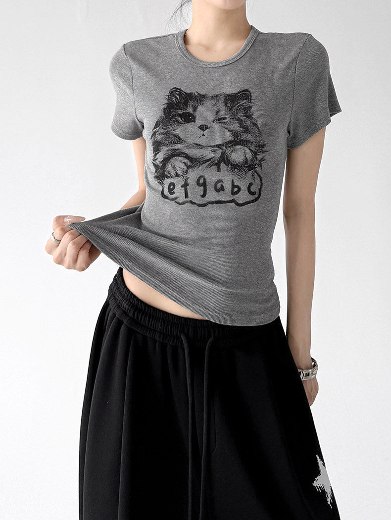 Cat Print Fitted T-Shirt - CT0913 - COPPING THREADS - CT ORIGINALS