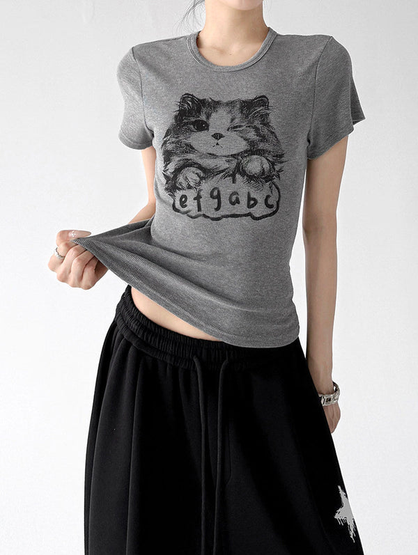 Cat Print Fitted T-Shirt - CT0913 - COPPING THREADS - CT ORIGINALS