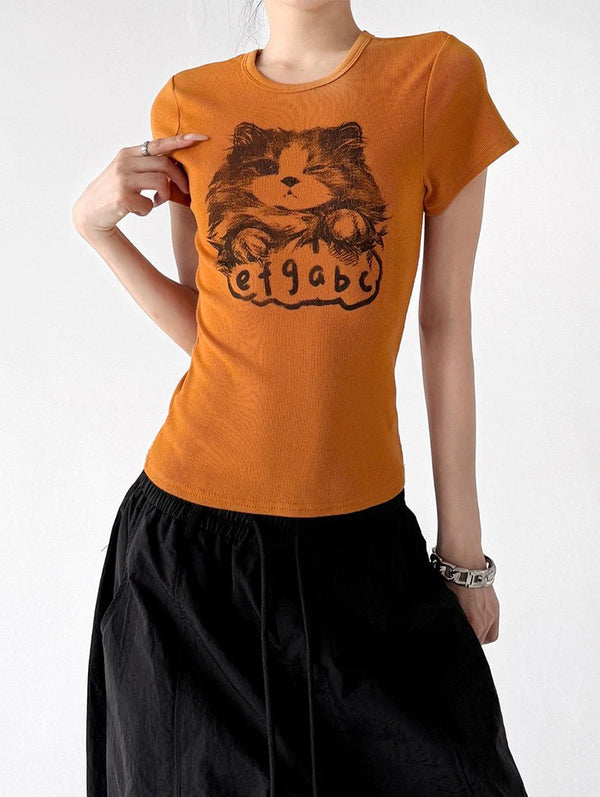 Cat Print Fitted T-Shirt - CT0913 - COPPING THREADS - CT ORIGINALS