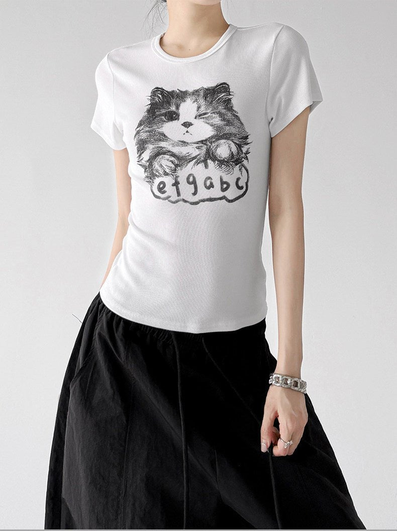 Cat Print Fitted T-Shirt - CT0913 - COPPING THREADS - CT ORIGINALS