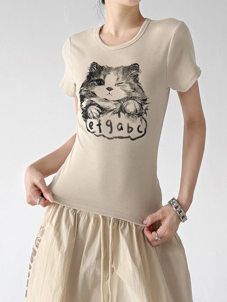 Cat Print Fitted T-Shirt - CT0913 - COPPING THREADS - CT ORIGINALS