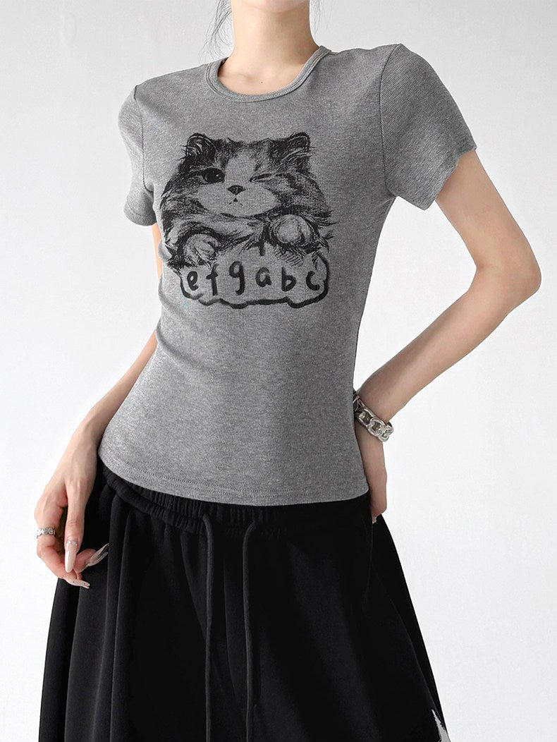 Cat Print Fitted T-Shirt - CT0913 - COPPING THREADS - CT ORIGINALS