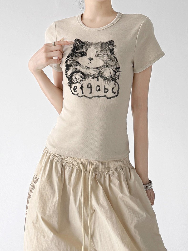 Cat Print Fitted T-Shirt - CT0913 - COPPING THREADS - CT ORIGINALS