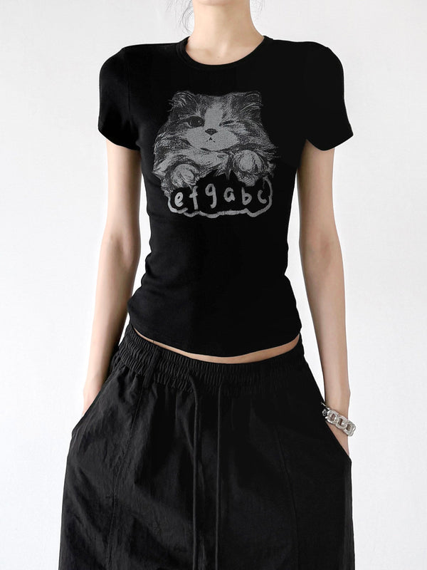 Cat Print Fitted T-Shirt - CT0913 - COPPING THREADS - CT ORIGINALS