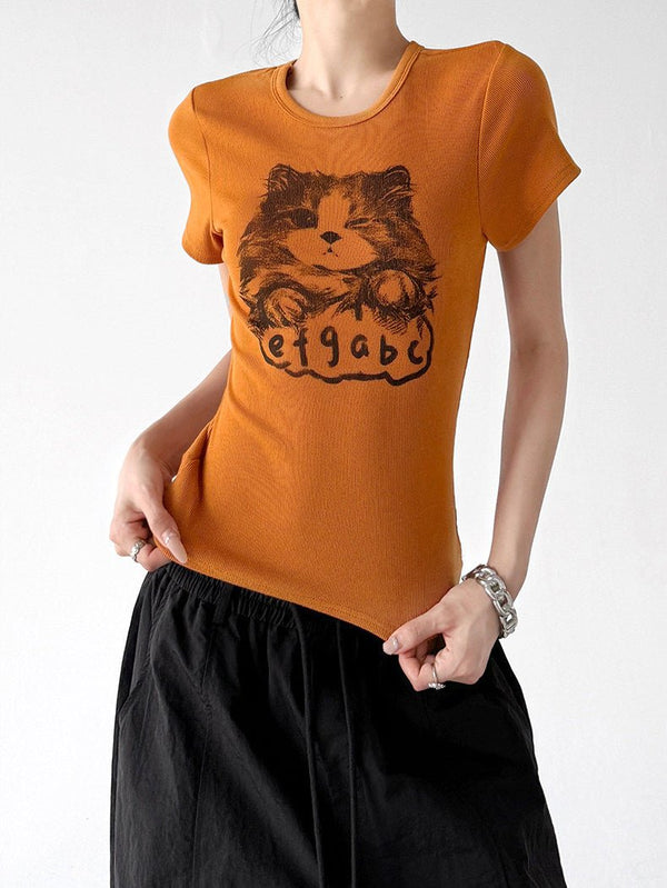 Cat Print Fitted T-Shirt - CT0913 - COPPING THREADS - CT ORIGINALS