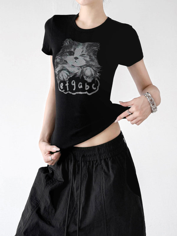 Cat Print Fitted T-Shirt - CT0913 - COPPING THREADS - CT ORIGINALS