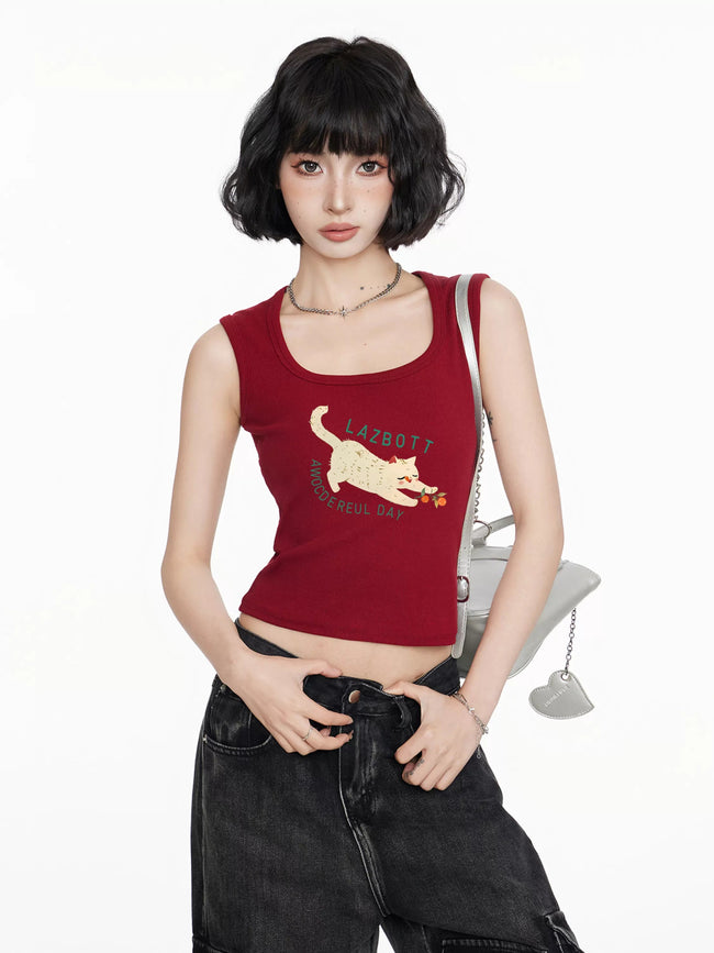 Cat Print Tank Top - COPPING THREADS - CT Select Hover Image