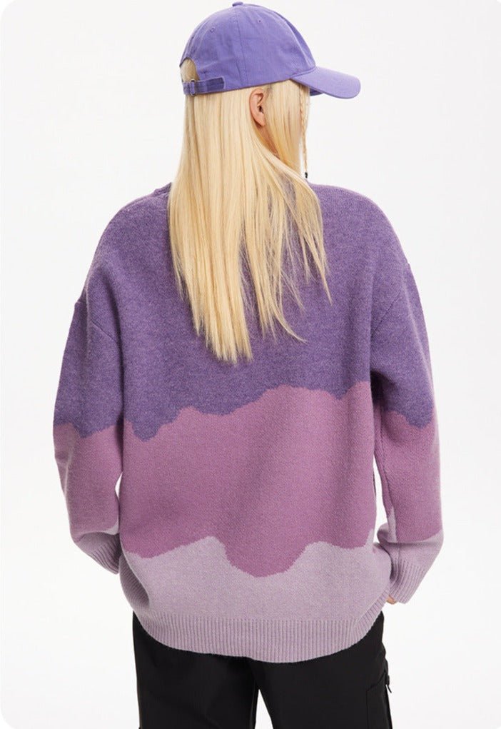 CATTEE Color Block Round Neck Knit Sweater - COPPING THREADS - CATTEE