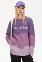 CATTEE Color Block Round Neck Knit Sweater - COPPING THREADS - CATTEE