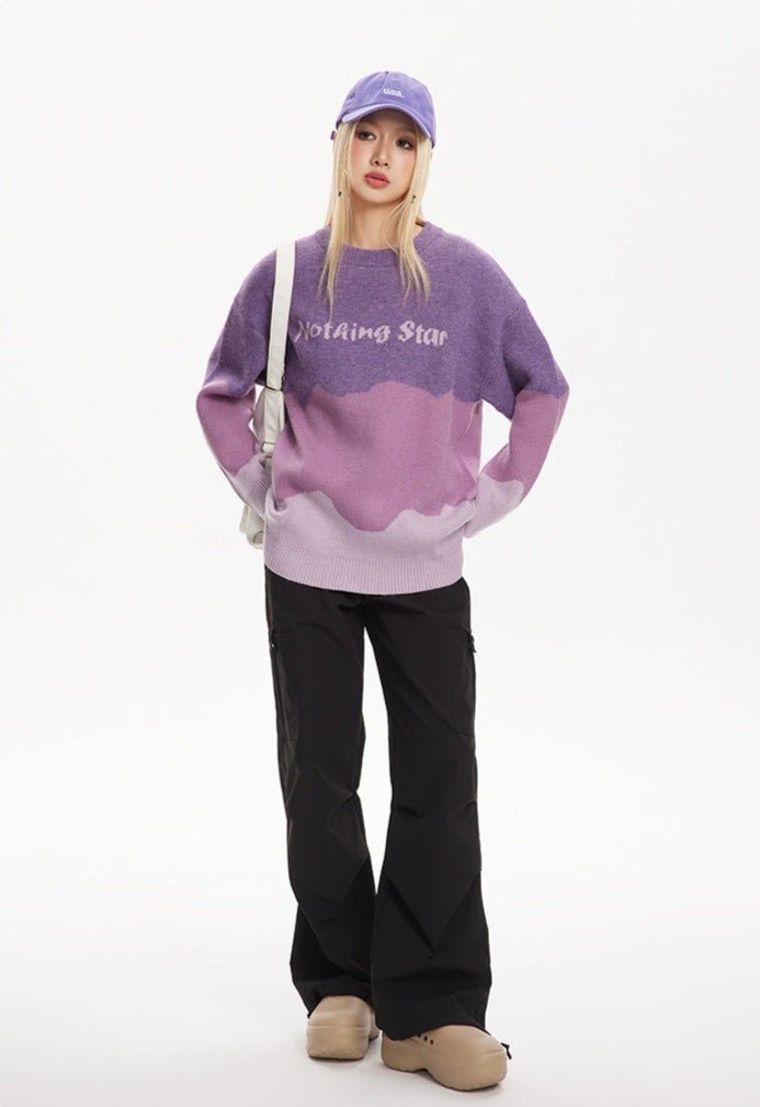 CATTEE Color Block Round Neck Knit Sweater - COPPING THREADS - CATTEE