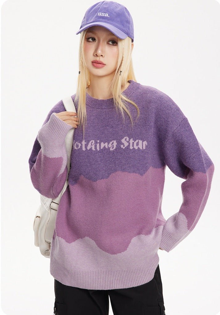 CATTEE Color Block Round Neck Knit Sweater - COPPING THREADS - CATTEE