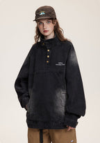 CATTEE Distressed Stand Collar Denim Jacket - COPPING THREADS - CATTEE