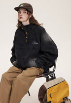 CATTEE Distressed Stand Collar Denim Jacket - COPPING THREADS - CATTEE