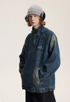 CATTEE Distressed Stand Collar Denim Jacket - COPPING THREADS - CATTEE