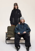 CATTEE Distressed Stand Collar Denim Jacket - COPPING THREADS - CATTEE