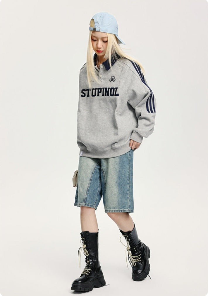 CATTEE Embroidered Letter Polo Sweatshirt - COPPING THREADS - CATTEE