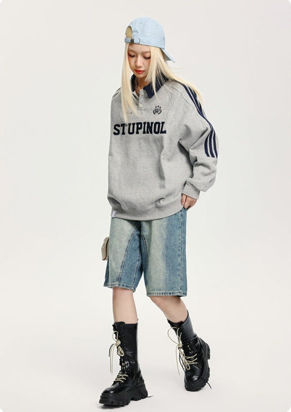 CATTEE Embroidered Letter Polo Sweatshirt - COPPING THREADS - CATTEE