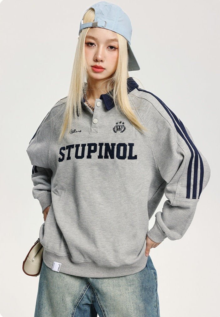 CATTEE Embroidered Letter Polo Sweatshirt - COPPING THREADS - CATTEE