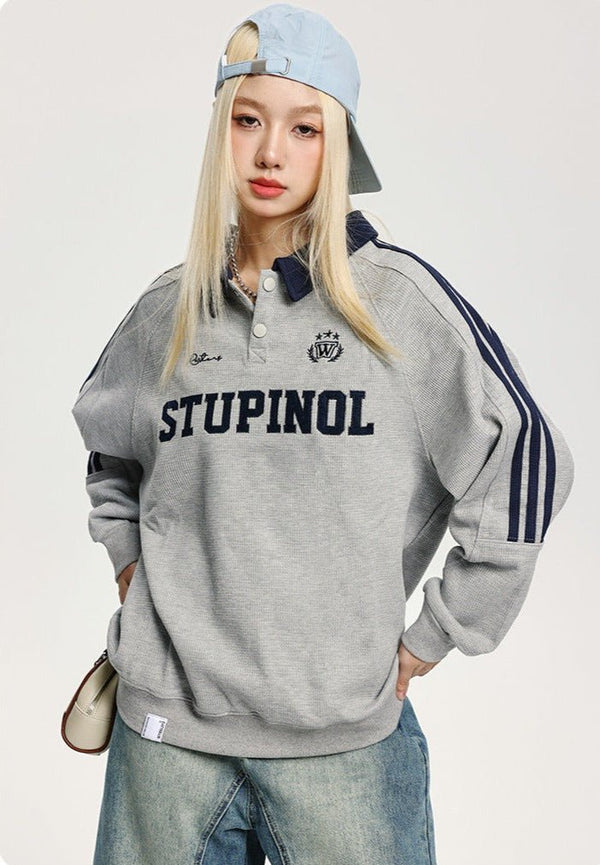 CATTEE Embroidered Letter Polo Sweatshirt - COPPING THREADS - CATTEE