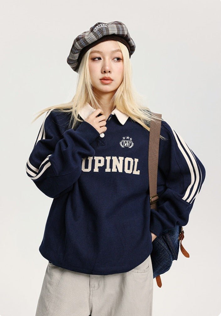 CATTEE Embroidered Letter Polo Sweatshirt - COPPING THREADS - CATTEE