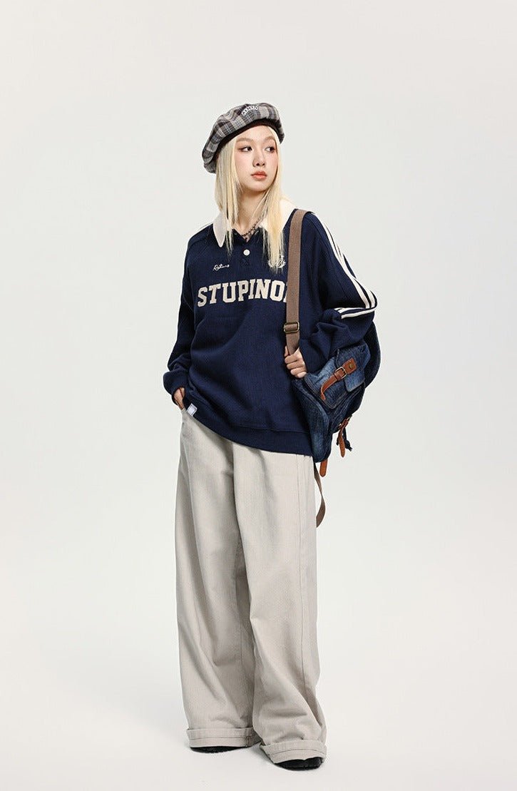 CATTEE Embroidered Letter Polo Sweatshirt - COPPING THREADS - CATTEE