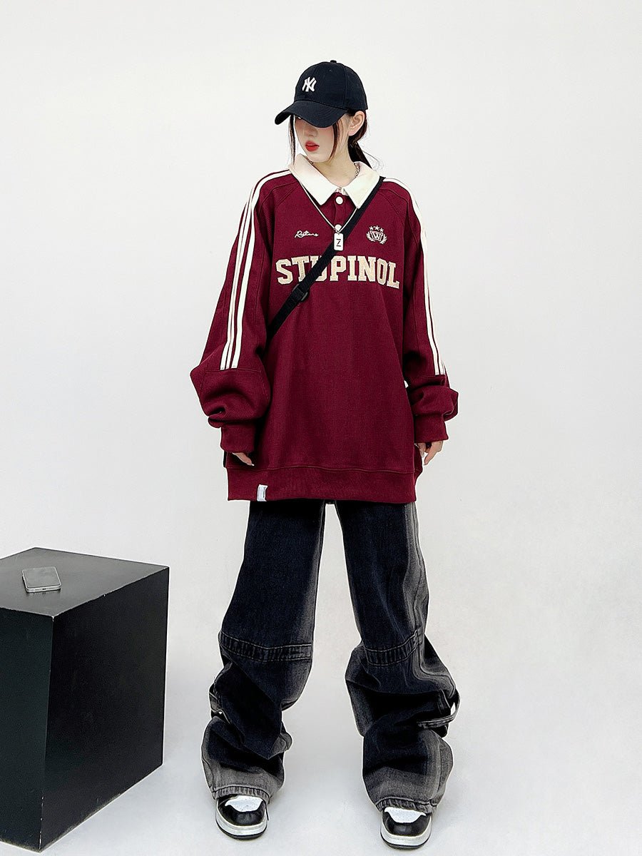 CATTEE Embroidered Letter Polo Sweatshirt - COPPING THREADS - CATTEE