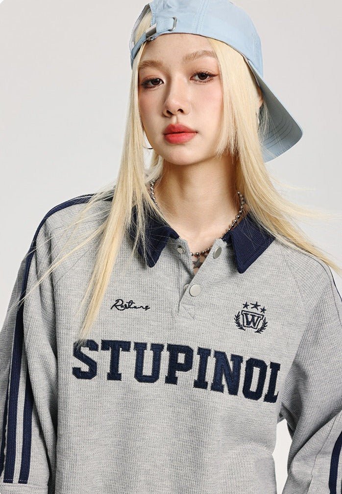 CATTEE Embroidered Letter Polo Sweatshirt - COPPING THREADS - CATTEE