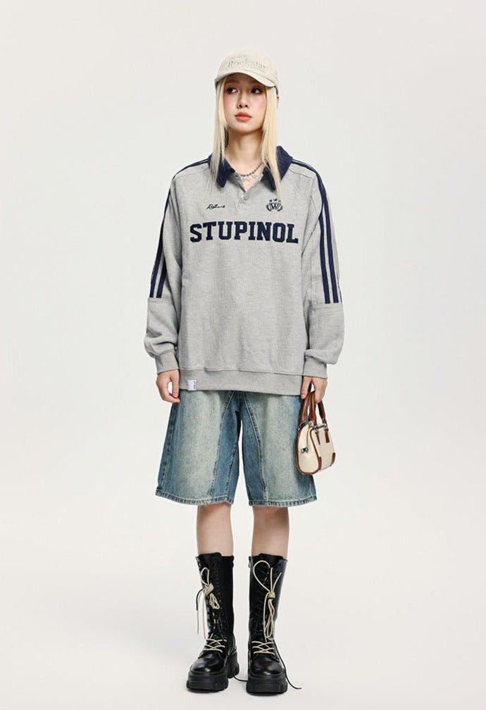 CATTEE Embroidered Letter Polo Sweatshirt - COPPING THREADS - CATTEE