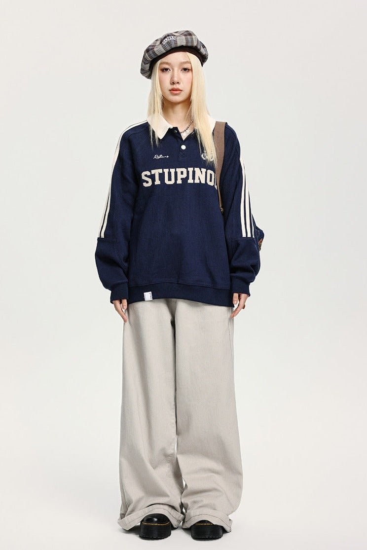 CATTEE Embroidered Letter Polo Sweatshirt - COPPING THREADS - CATTEE