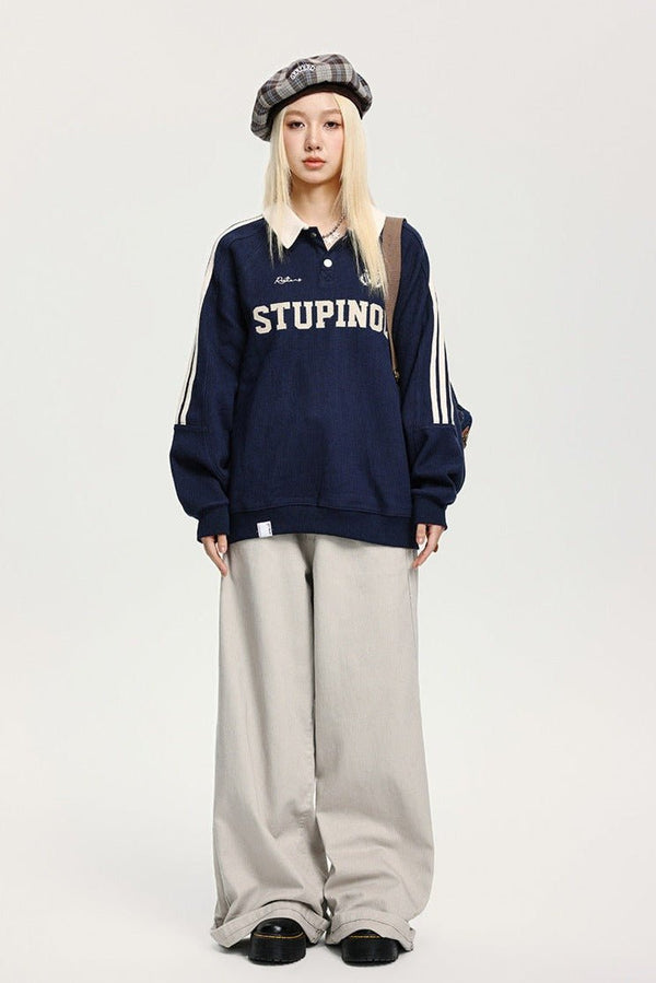CATTEE Embroidered Letter Polo Sweatshirt - COPPING THREADS - CATTEE