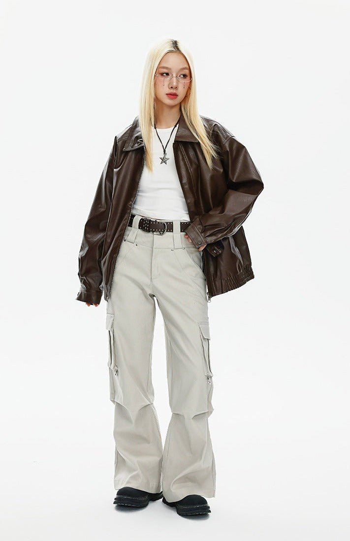 CATTEE Retro motorcycle Lapel Leather Jacket - COPPING THREADS - CATTEE