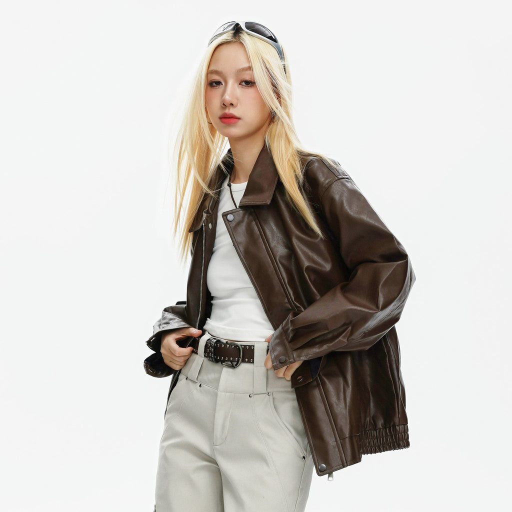 CATTEE Retro motorcycle Lapel Leather Jacket - COPPING THREADS - CATTEE