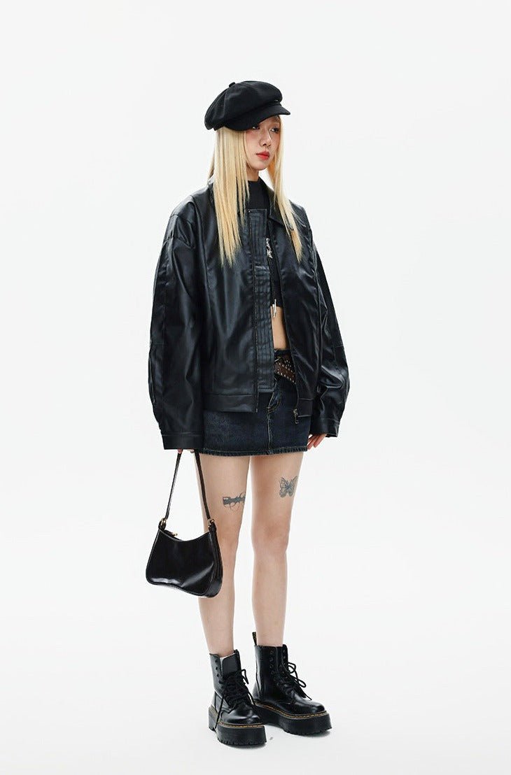 CATTEE Retro Motorcycle PU Jacket - COPPING THREADS - CATTEE