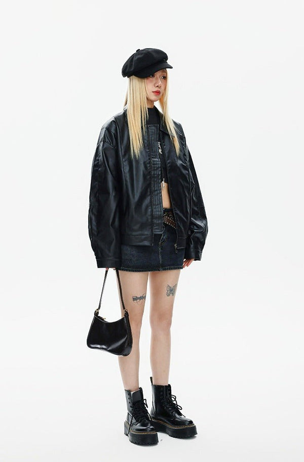 CATTEE Retro Motorcycle PU Jacket - COPPING THREADS - CATTEE