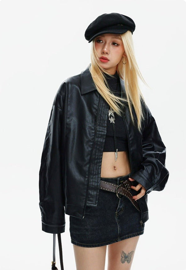 CATTEE Retro Motorcycle PU Jacket - COPPING THREADS - CATTEE