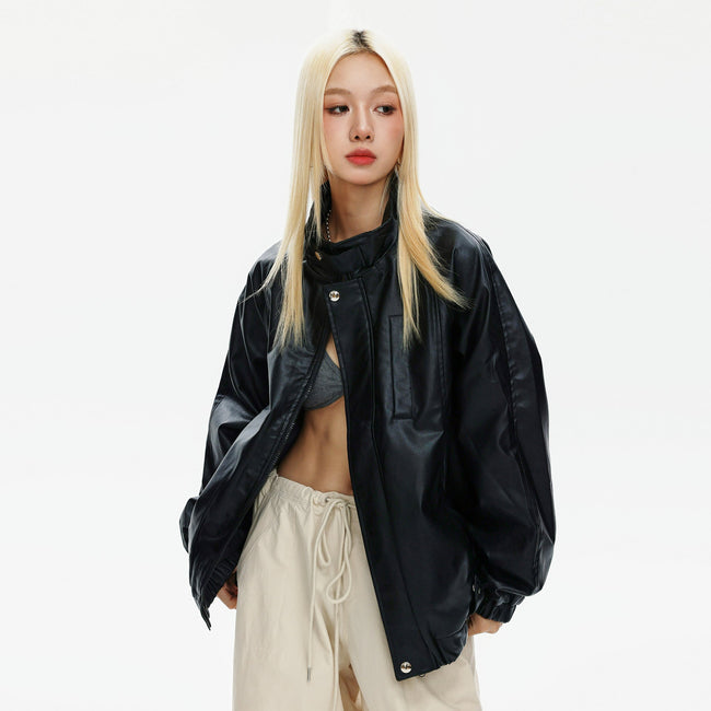 CATTEE Retro PU Leather Jacket - COPPING THREADS - CATTEE Hover Image