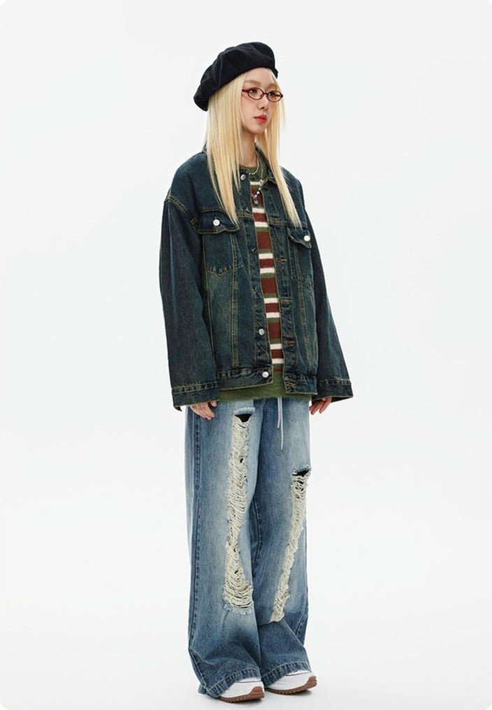 CATTEE Vintage Distressed Denim Jacket - COPPING THREADS - CATTEE