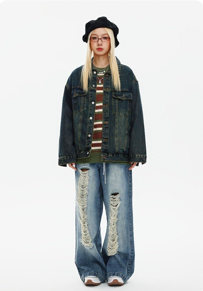 CATTEE Vintage Distressed Denim Jacket - COPPING THREADS - CATTEE