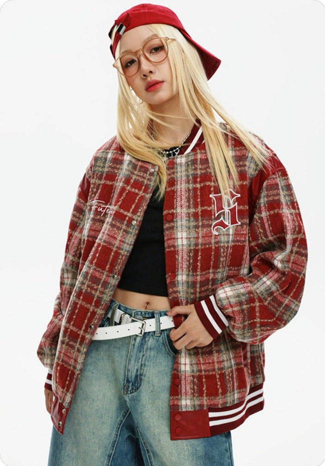CATTEE Vintage Plaid Chanel - inspired Baseball Jacket - COPPING THREADS - CATTEE Hover Image