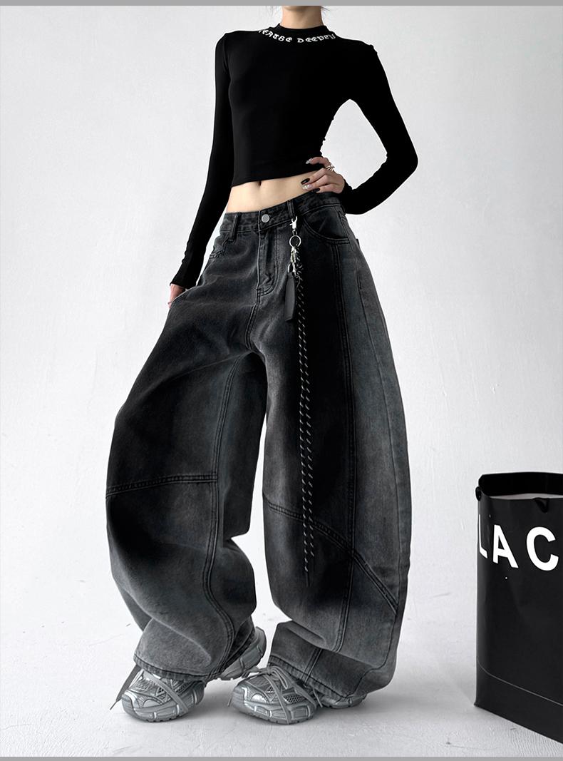 Gradient Wash Curved‑Panel Wide‑Leg Jeans