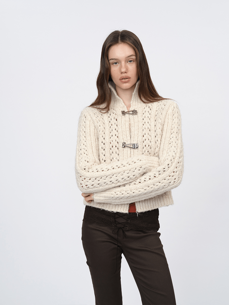 Chunky Cream Openwork Knit Cardigan - COPPING THREADS - CHICISLAND