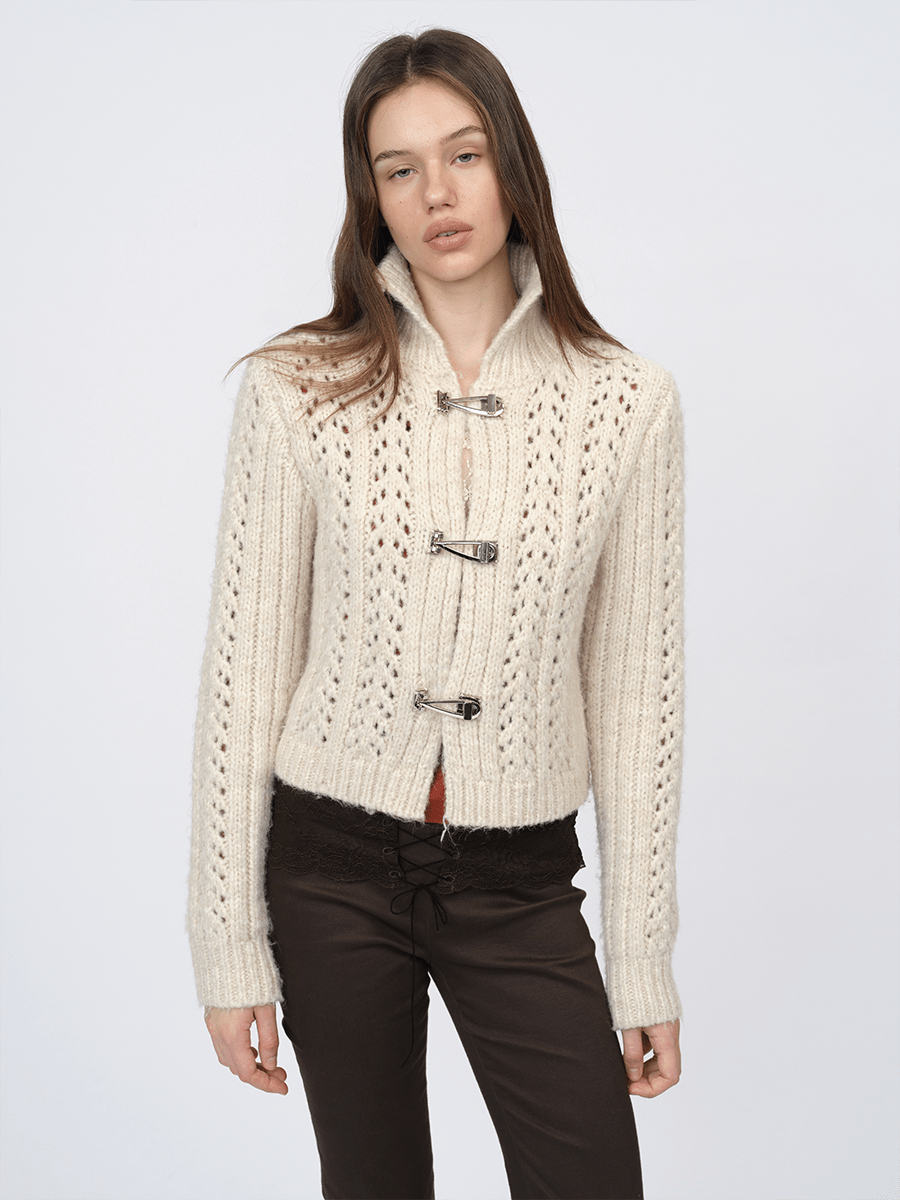 Chunky Cream Openwork Knit Cardigan Secondary image