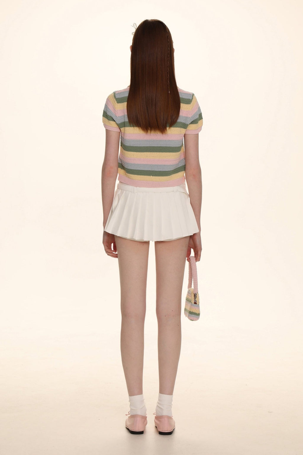 【Clearance Sale】Striped Color Block Ribbon Bow Knit Polo Shirt - COPPING THREADS - MOROMORO