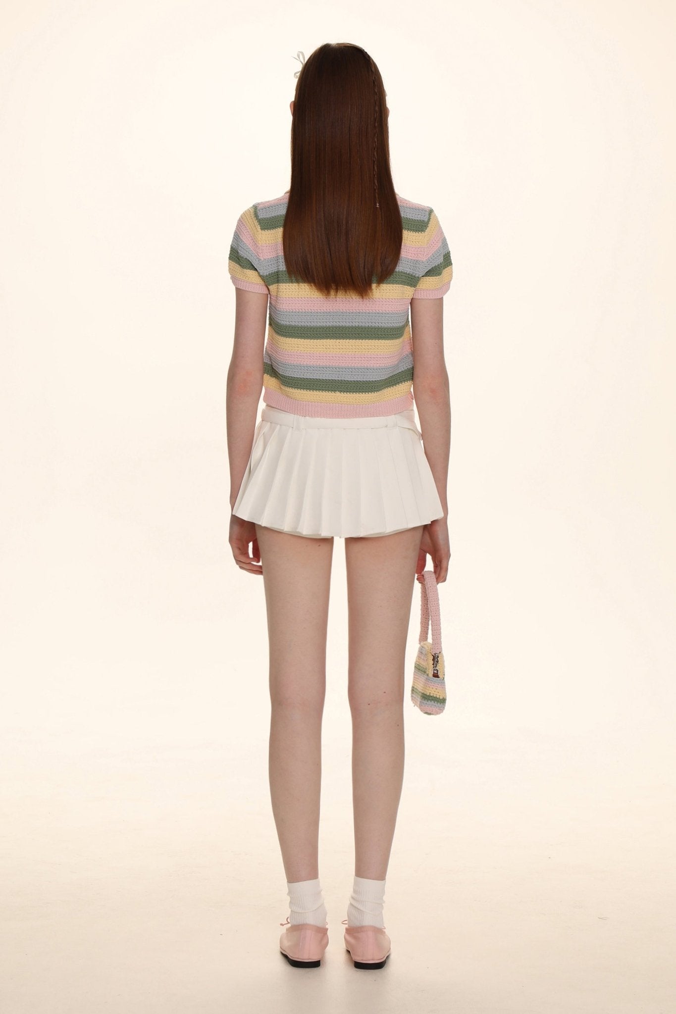 【Clearance Sale】Striped Color Block Ribbon Bow Knit Polo Shirt - COPPING THREADS - MOROMORO