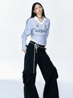 【Clearance Sale】Striped V - Neck Long Sleeve Shirt and Bustier Two - Piece Set - COPPING THREADS - CT Select