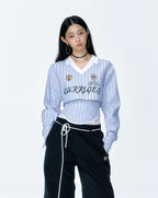 【Clearance Sale】Striped V - Neck Long Sleeve Shirt and Bustier Two - Piece Set - COPPING THREADS - CT Select