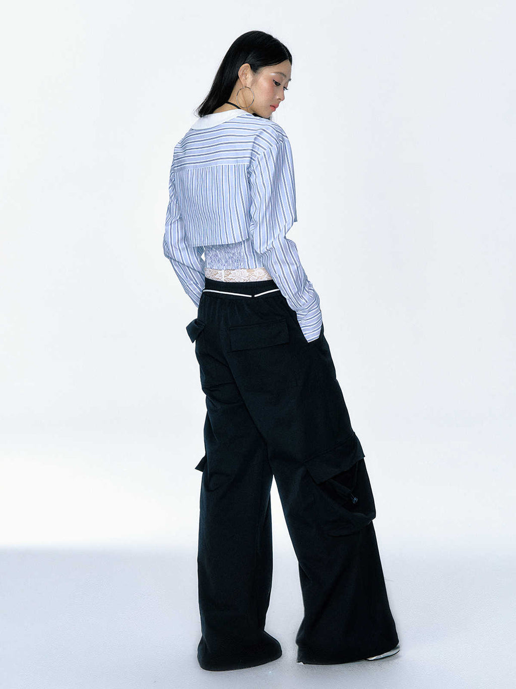 【Clearance Sale】Striped V - Neck Long Sleeve Shirt and Bustier Two - Piece Set - COPPING THREADS - CT Select