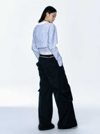 【Clearance Sale】Striped V - Neck Long Sleeve Shirt and Bustier Two - Piece Set - COPPING THREADS - CT Select