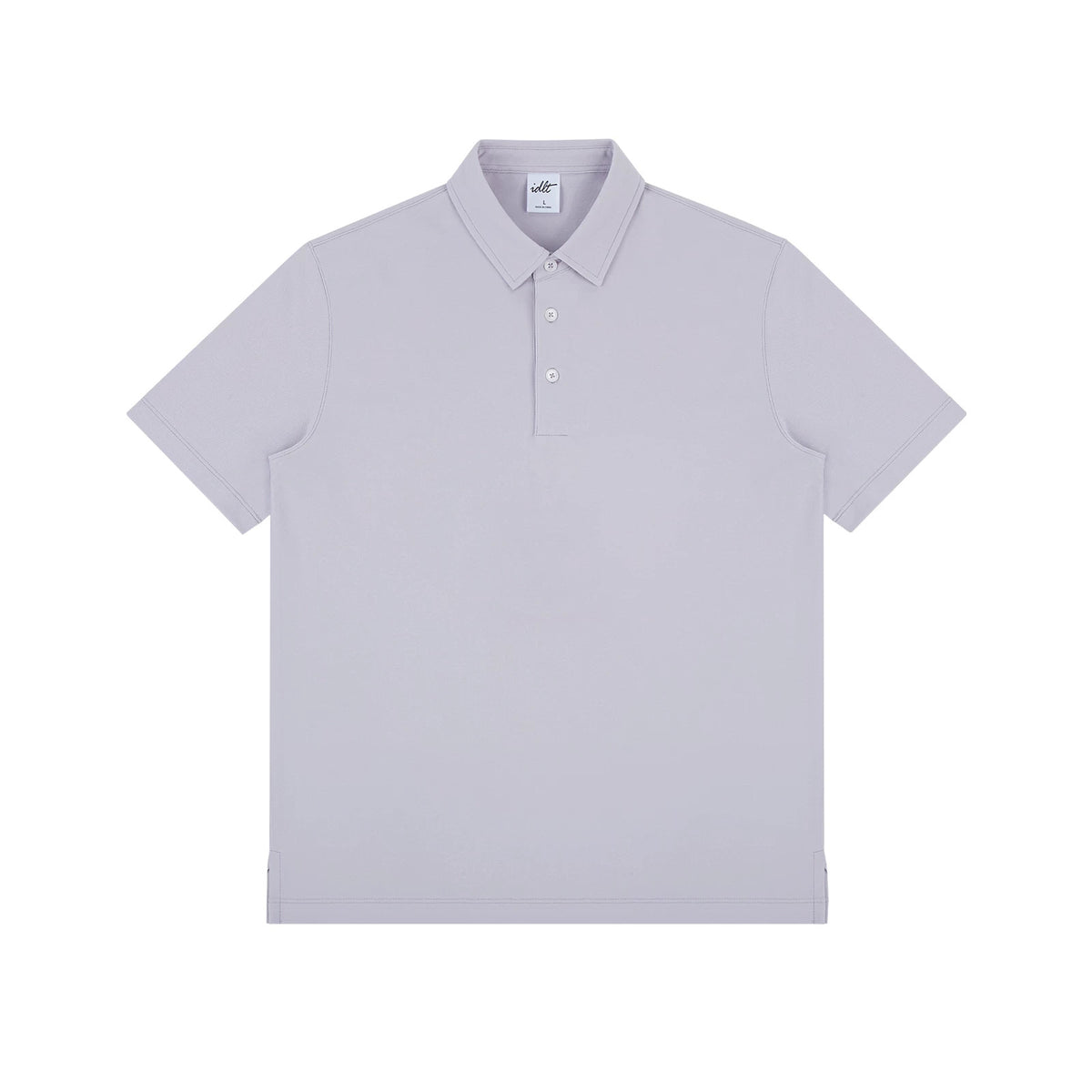 IDLT polo shirt, lavender front.